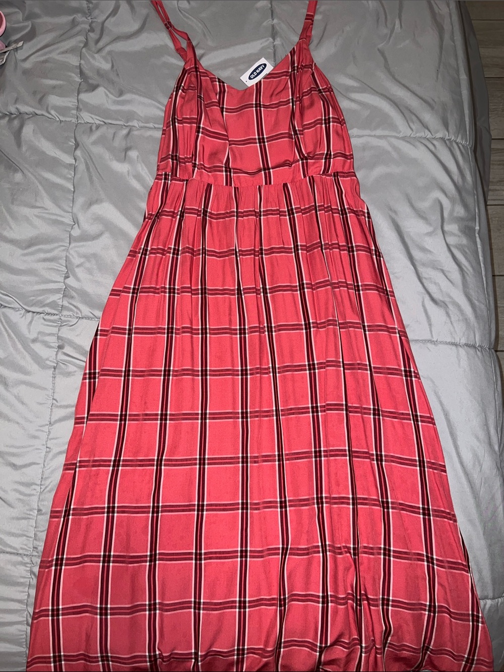 Old Navy Red Plaid Madi Dress with Spaghetti Straps